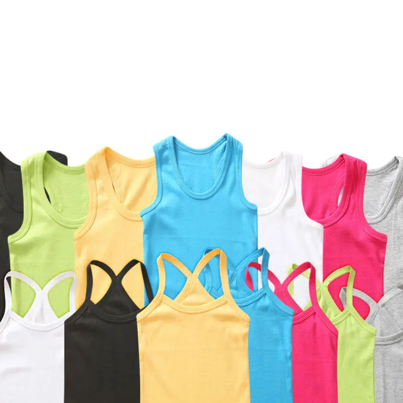 

Summer kids T Shirt 100% Cotton Sleeveless tops For boys Girls Tees candy color vest top for children 1-12T