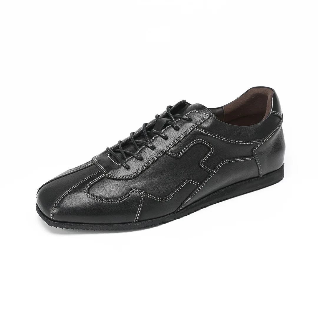 CLAIAMI New Premium Black Men Shoes Ventage Washed Cow Leather Casual Shoes for Men Retro Handmade Comfortable Lace-up Sneakers