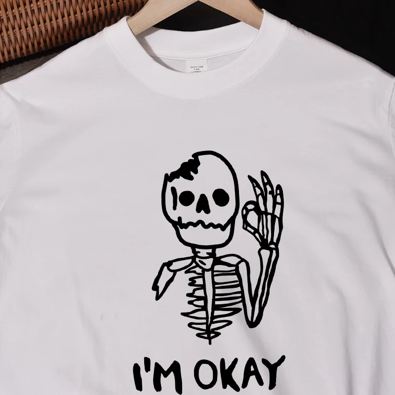 

Fun American Sle Skeleton Print ort Sve T-irt Pure Cotton Large Size Men's Casual Breathable round Ne Tee for Youth