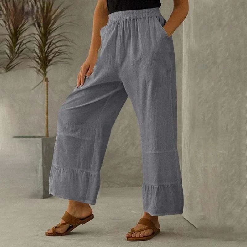 Women Oversized Fashion Loose Wide Leg Pants Simple Casual Ruffles Trouser Legs Long Pants 2024 Solid Colors Mid-Waist Trouser