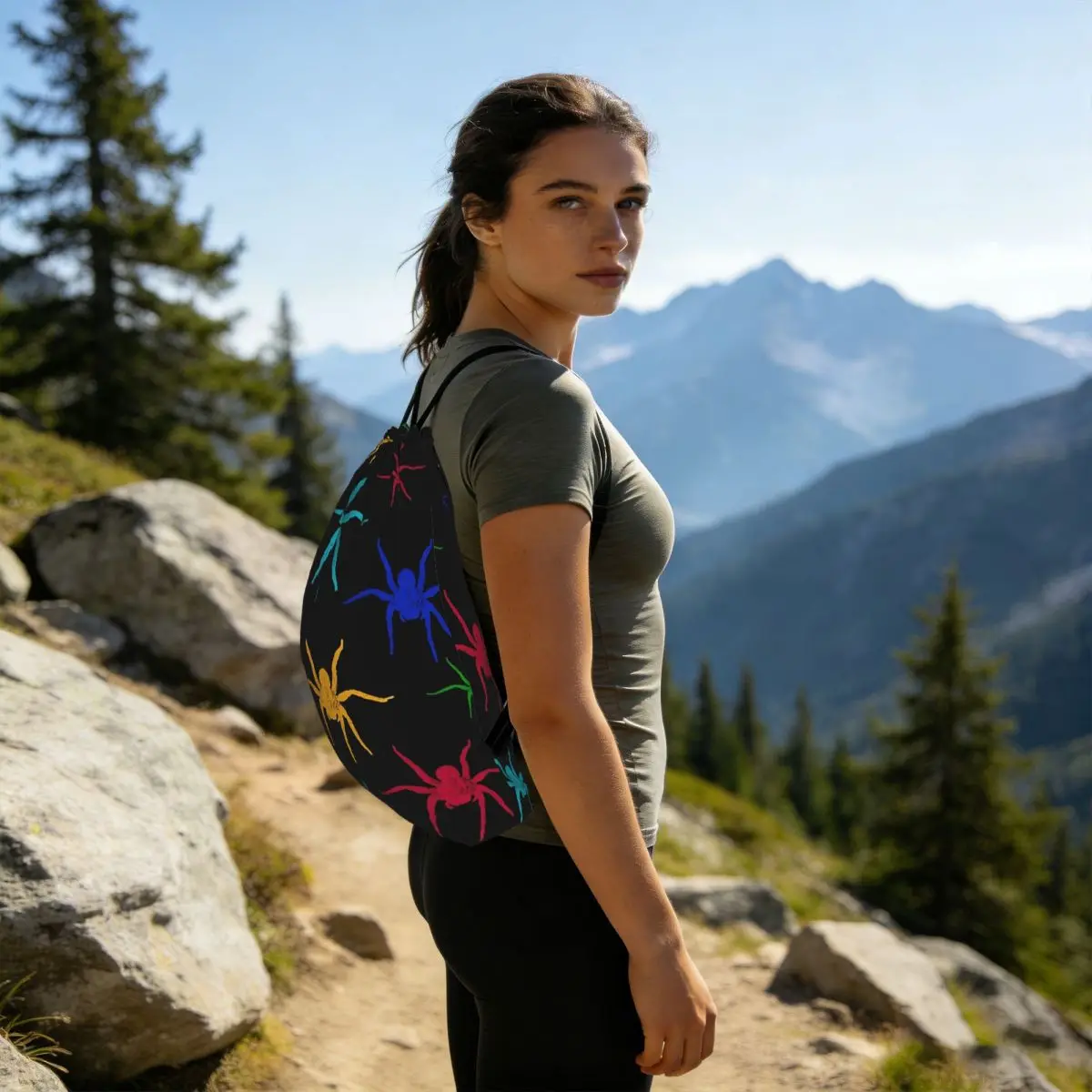 Vibrant Colorful Spider And Web Pattern Backpacks Casual Drawstring Bundle Pocket Sports Bag Book Bags for Travel School