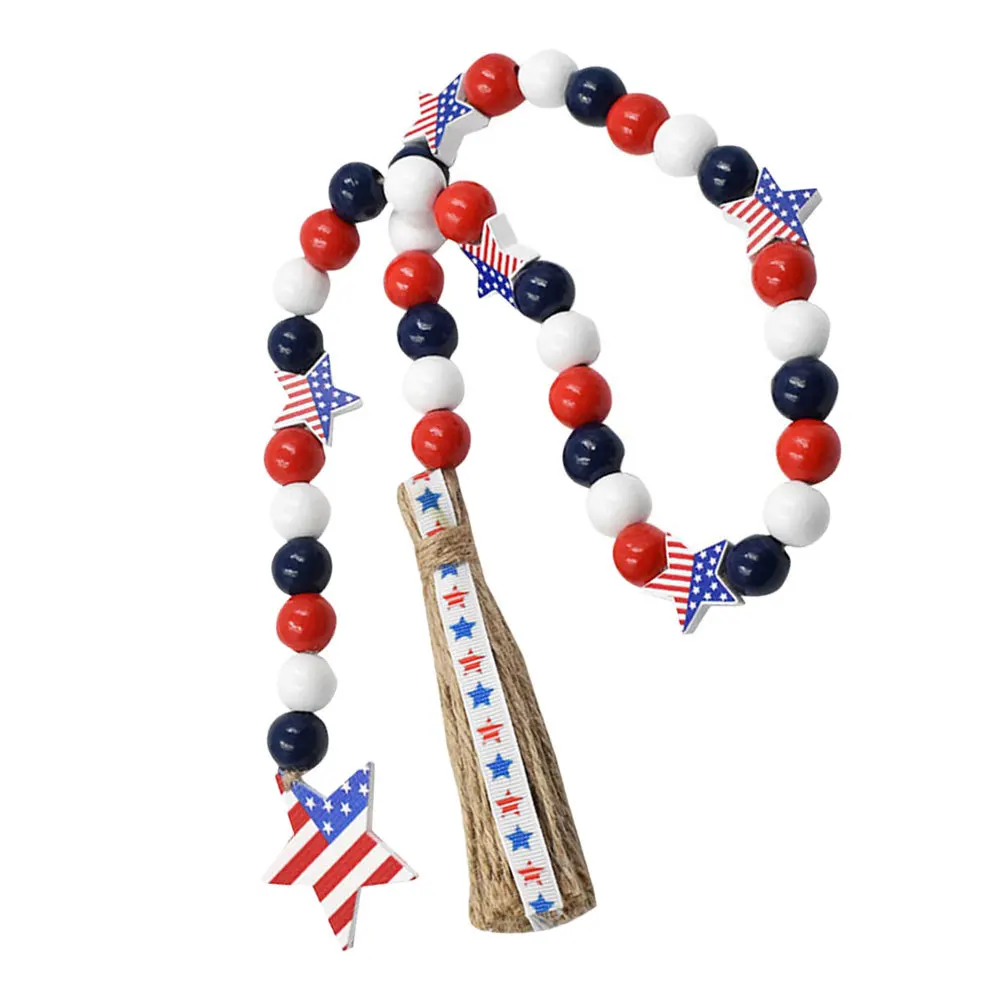 素朴な木製ビーズガーランドタッセル愛国的な独立記念日の装飾7月4日パーティーの飾り農家の装飾木製スタービーズ