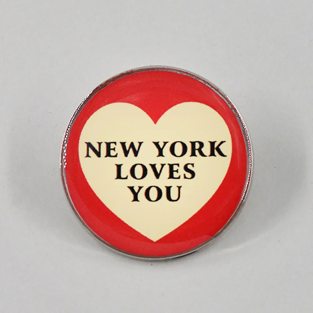 New York Loves You Button Lapel Pin Vintage Poster Inspired Brooch