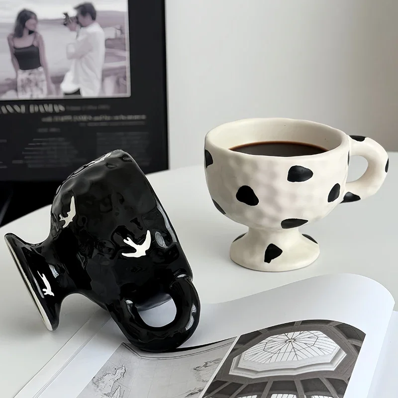 

Retro Ins Coffee Mug Tall Footed Milk Cup Home Use Water Cup Breakfast Milk Cup Small Batch Unique Design
