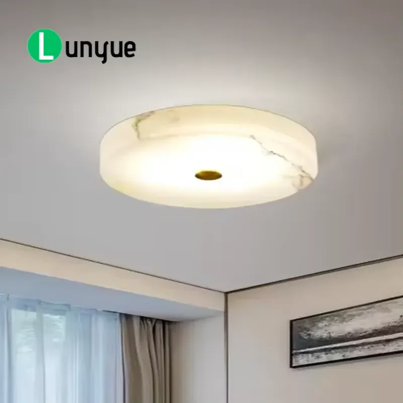 Modern Spanish Copper Marble Ceiling Light Luxury Alabaster Chandelier LED Recessed Lamp for Bedroom Balcony Farmhouse