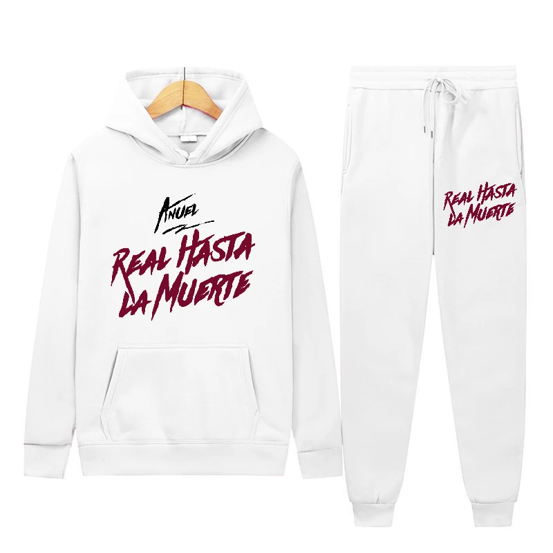 Anuel AA Real Hasta La Muerte Hoodies + Sweatpants Sets Men Fashion Long Sleeve Sweatshirts Casual Harajuku Pullover Sportpants