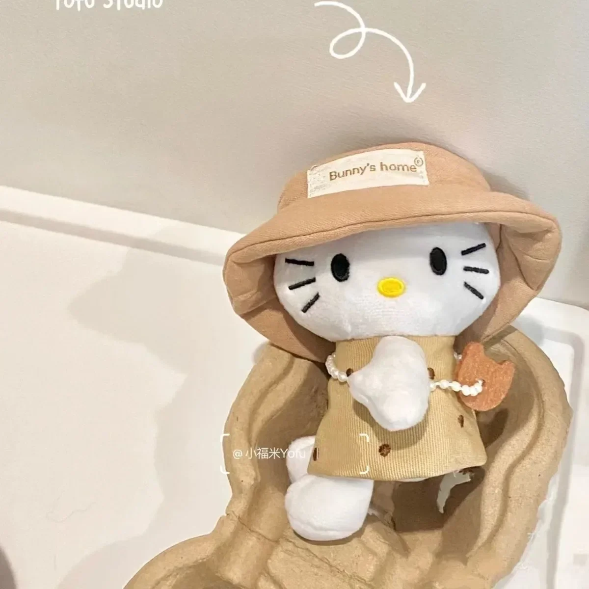 Genuine Hello Kitty Plush Keychain Miniso Fisherman Hat Kitty Cat Cartoon Kawaii Plushies Pendant Accessories Decoration Gifts