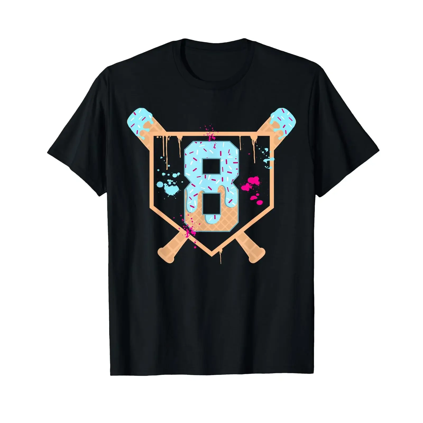 Baseball 8 Year Old Ice Cream Drip 8th Birthday Boy Number T Shirt vintage Washed streetwear fashion Soft Unisex Breathable