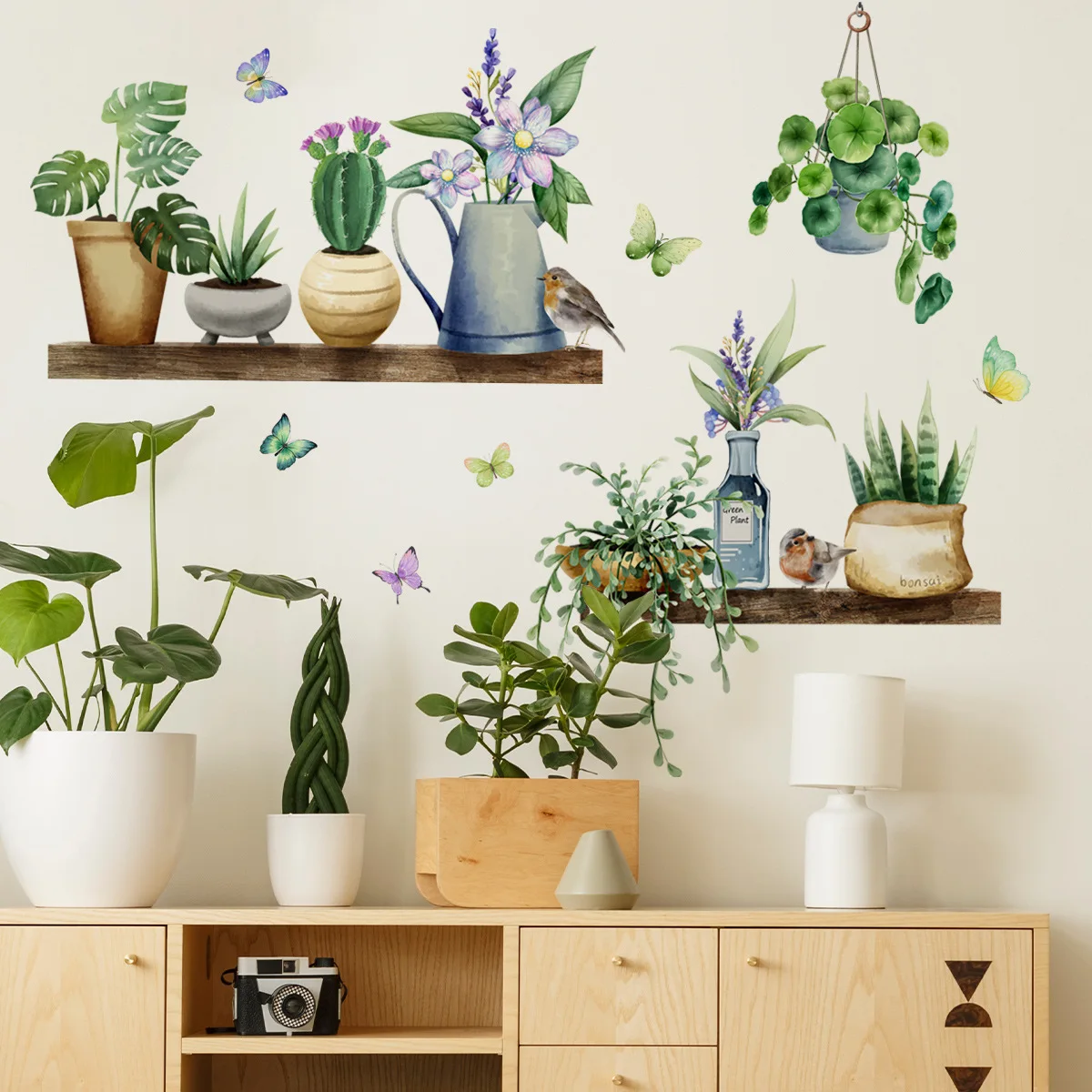 30*90cm Green Plant Potted Butterfly Wall Stickers Background Wall Living Room Home Decoration Wall Stickers Wallpaper Ms2317