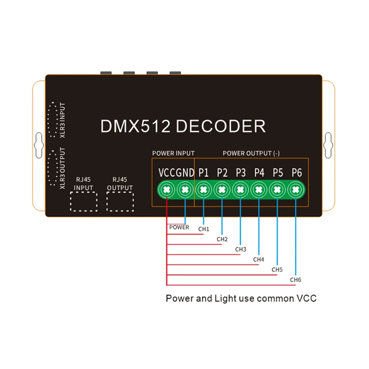 وحدة فك ترميز الإضاءة LED DMX512، وحدة التحكم Dimmer RGB 6-Way، JAS