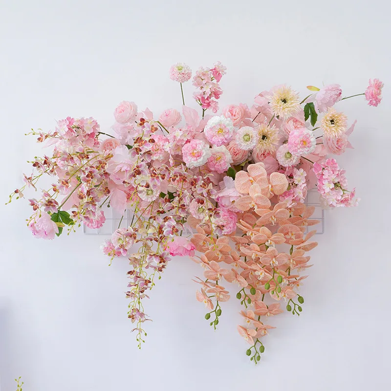 Wedding KT board wall hanging decoration pink fake flower set, window activity ceremony storefront