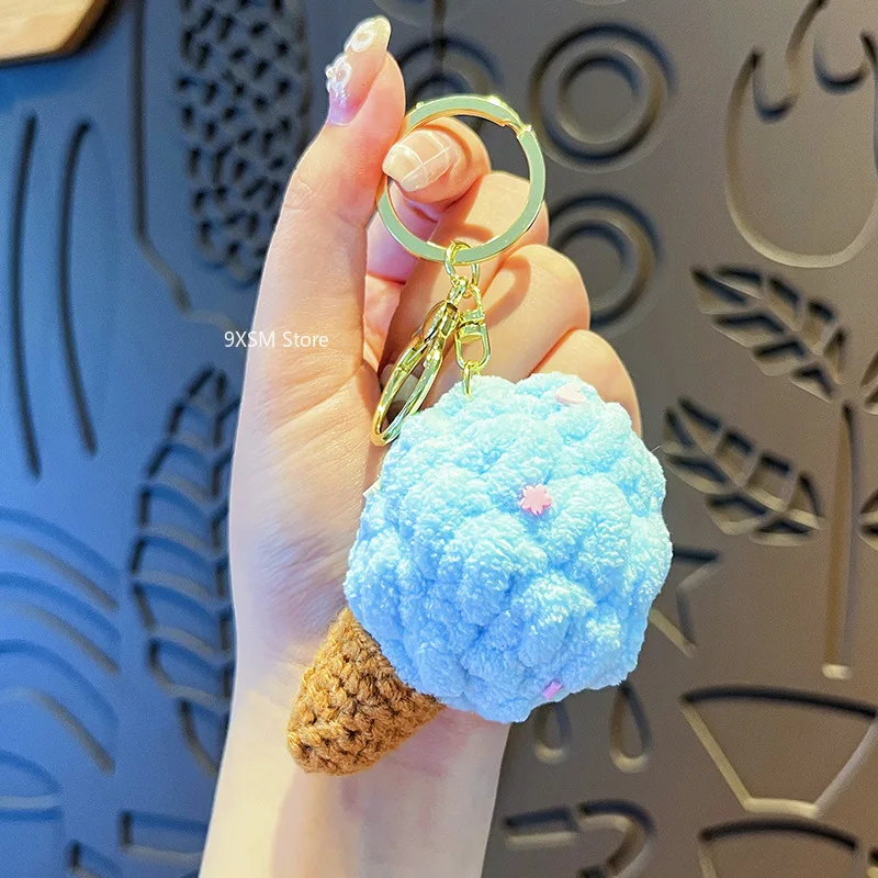 Knitted Ice Cream Colored Key Chain Handmade Cute Hand Woven Charm Ice Cream Keychain Backpack Pendant Key Ring Jewelry Gift
