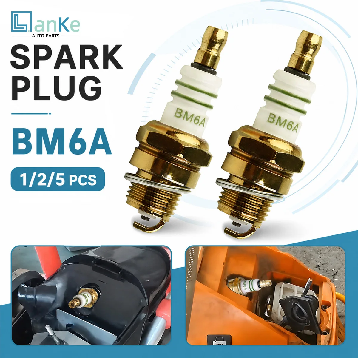 Lanke 1/2/5PCS BM6A Spark Plug Small Engine Ignition Plug for Chainsaw Lawn Mower Trimmer Garden Tool Replacement Accessories