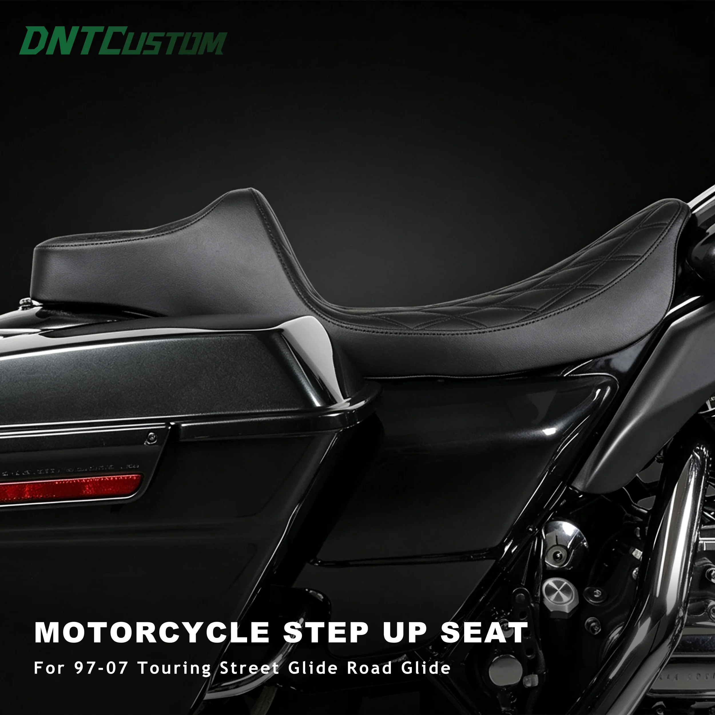 DNTCUSTO Motorcycle Step Up Seat Dual Rider Passenger Diamond Quilted Saddle for Harley 97-07 Touring Street Glide Road Glide