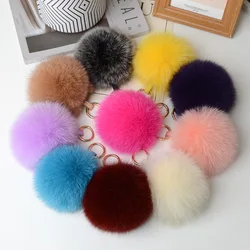 MPPM Luxury Fluffy Real Fox Fur Pom Poms Fur Pompom Keychain High Quality Keychain Car Key Chain Metal Ring Pendant for Women