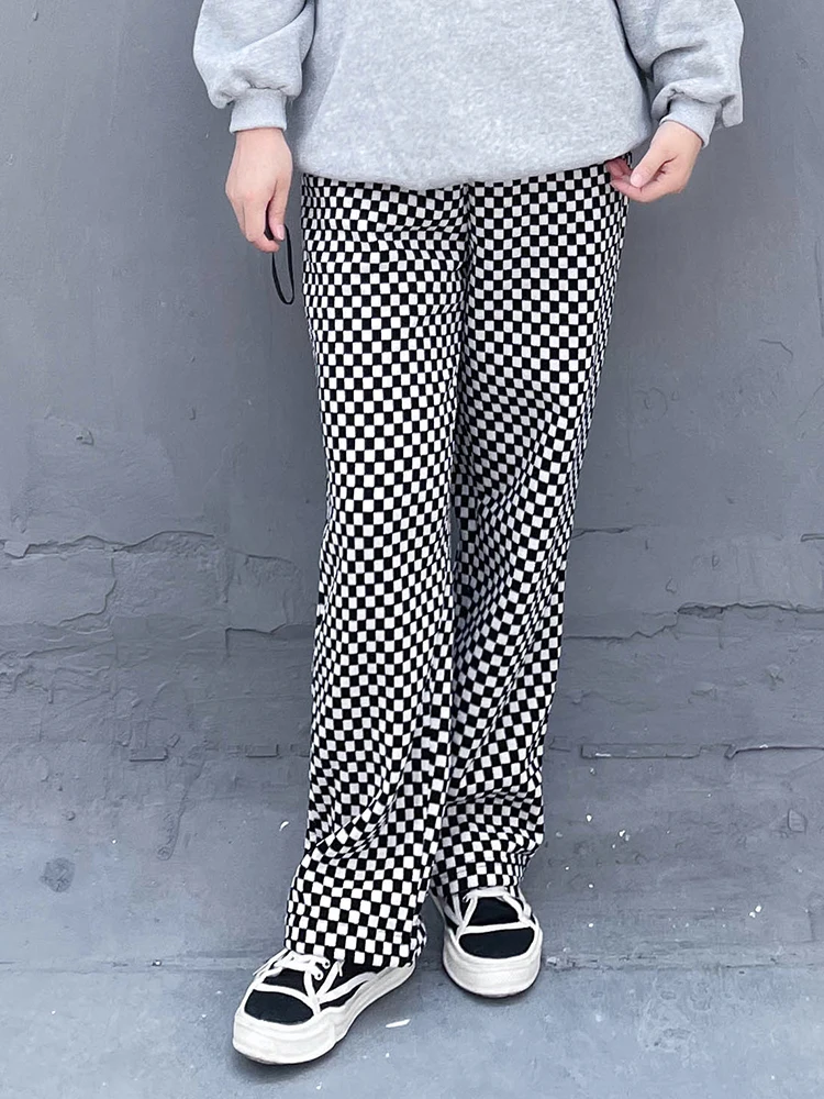 

High Waist Plaid Wide Leg Pants Women's plus Size 200 Pou Spring Autumn Loose Bla Casual High Densi Velvet Korean Sle