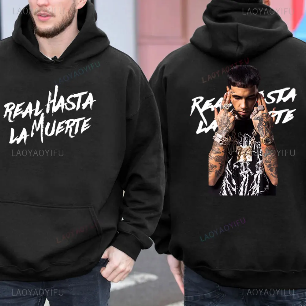 Fashion Rapper Anuel Aa Pullover Real Hasta La Muerte Graphic Hoodie Mężczyźni Kobiety Bawełna Hip Hop Hoody Long Sleeve Streetwear