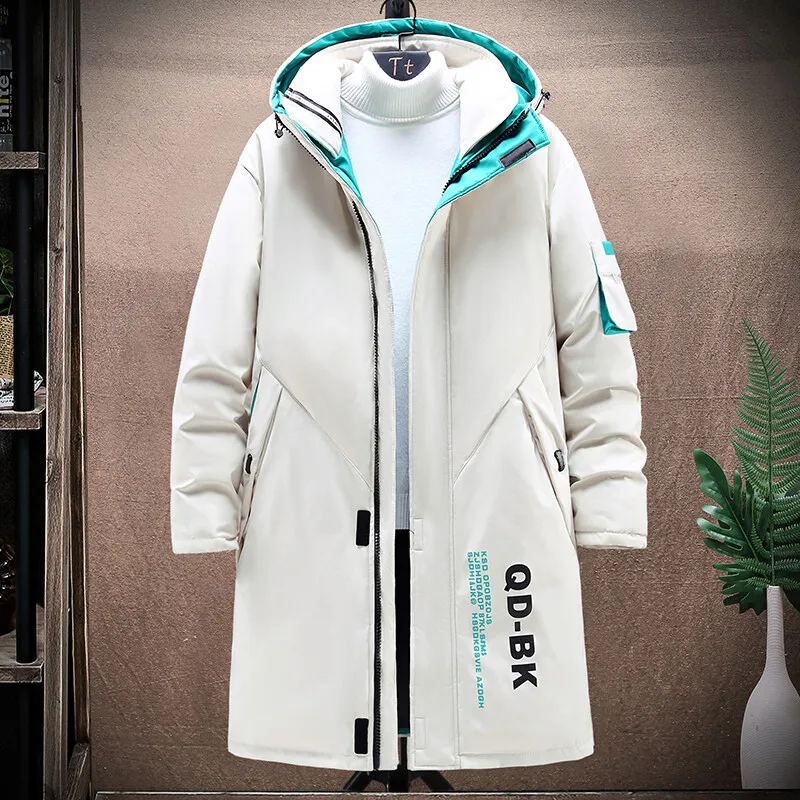 Fashion Autumn Winter Men's Mid-Length Hooded Cotton-Padded Jackets Streetwear Warm Long Parkas Clothing Youth Thicken Top Coats