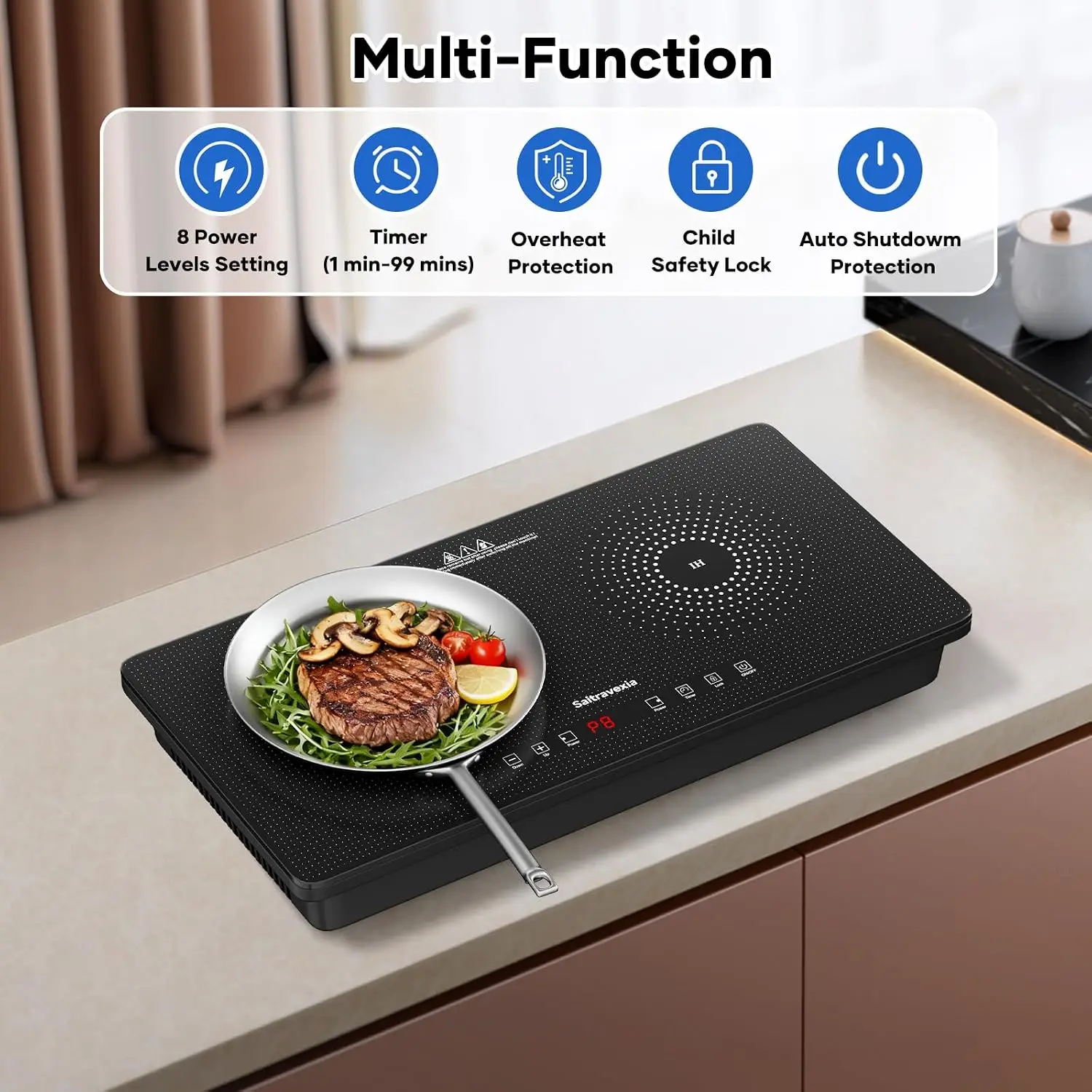 1800W Portable Double Induction Cooktop - 2 Burner Countertop Electric Stove with Touch Control, Dot Pattern Panel, 8 Power