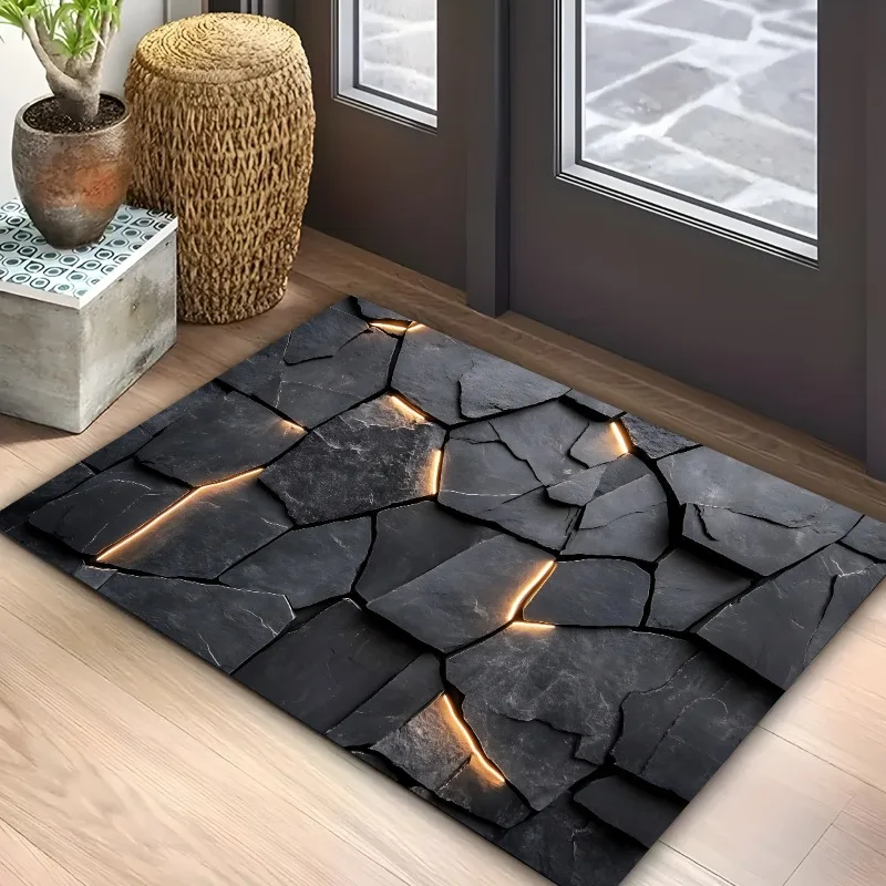 Modern Black Golden Crackle Stone Wall Light Effect Non-Slip, for Entryway, Kitchen, Living Room, Cafe, Bar, Garden, Ideal Gift