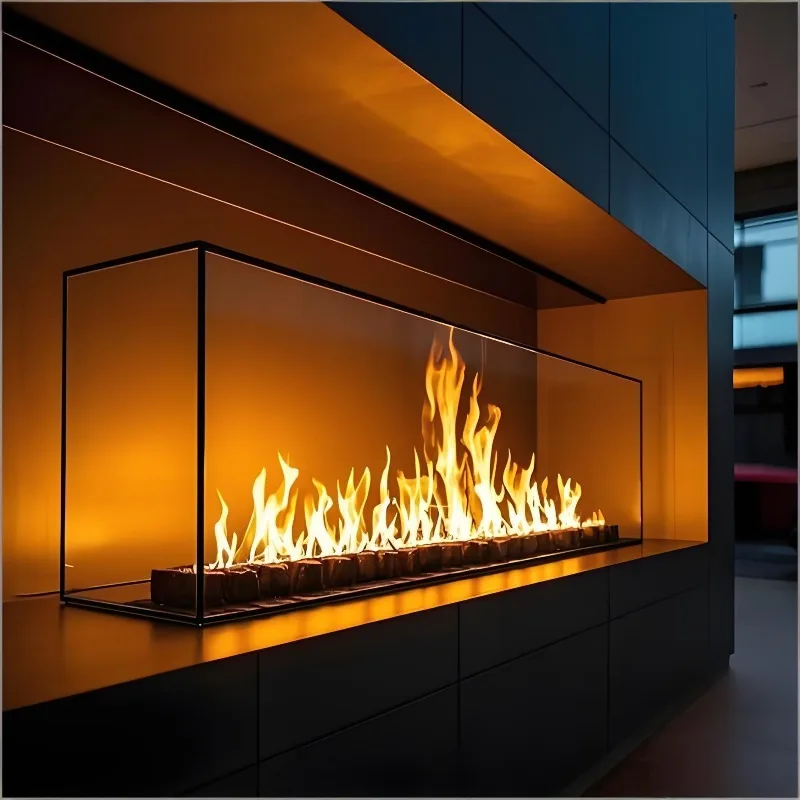 3-Liter Modern Steel Insert Electric Fireplace Heater Remote Control Smart Linear Smart Fireplace Burner for Apartment Decor