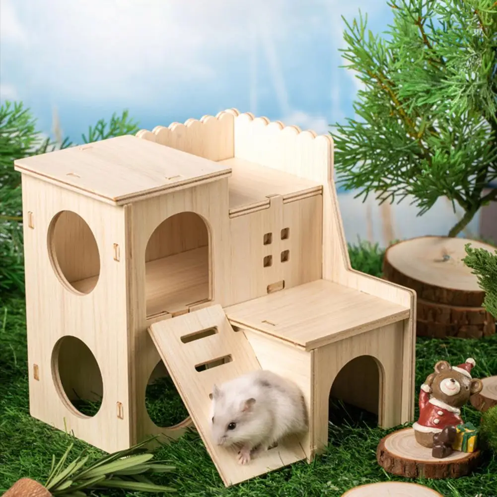 Expanded Activity Space for Hamsters Natural Materials for Hamster Toys Multi-hole Breathable Hamster Wooden House for Simple