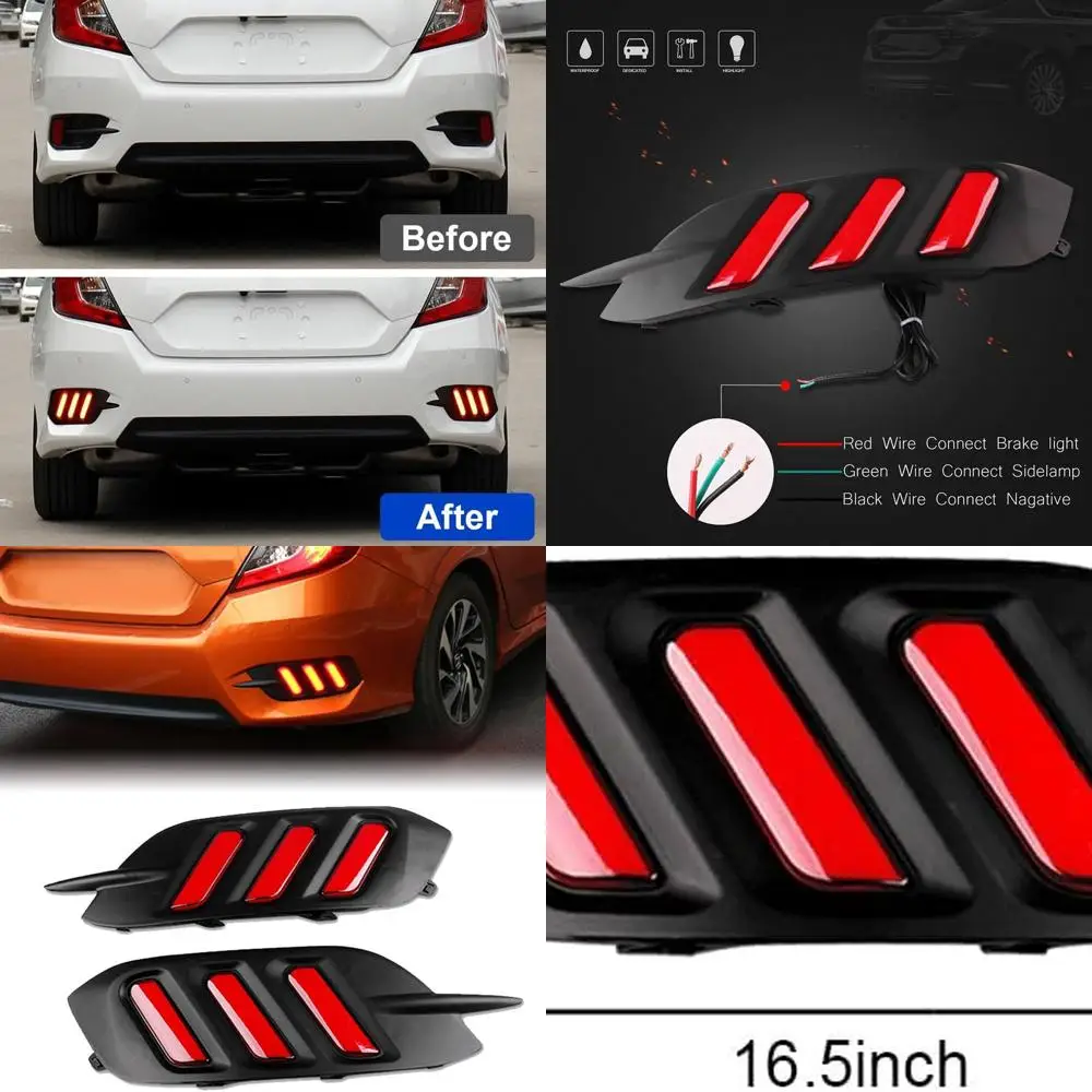 

LED Rear Bumper Reflector Lights for 2016-2021 Honda Civic Sedan, 2-Color Tail & Rear Fog Lights, 1 Pair