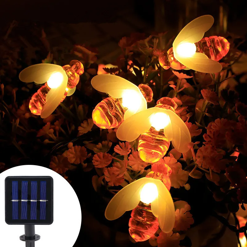 

Cute Bee Solar String Lights 8 Mode Honeybee Garden Light 20/50/100LED Outdoor Fence Treelawn Wedding Parterre Garden Tree Decor