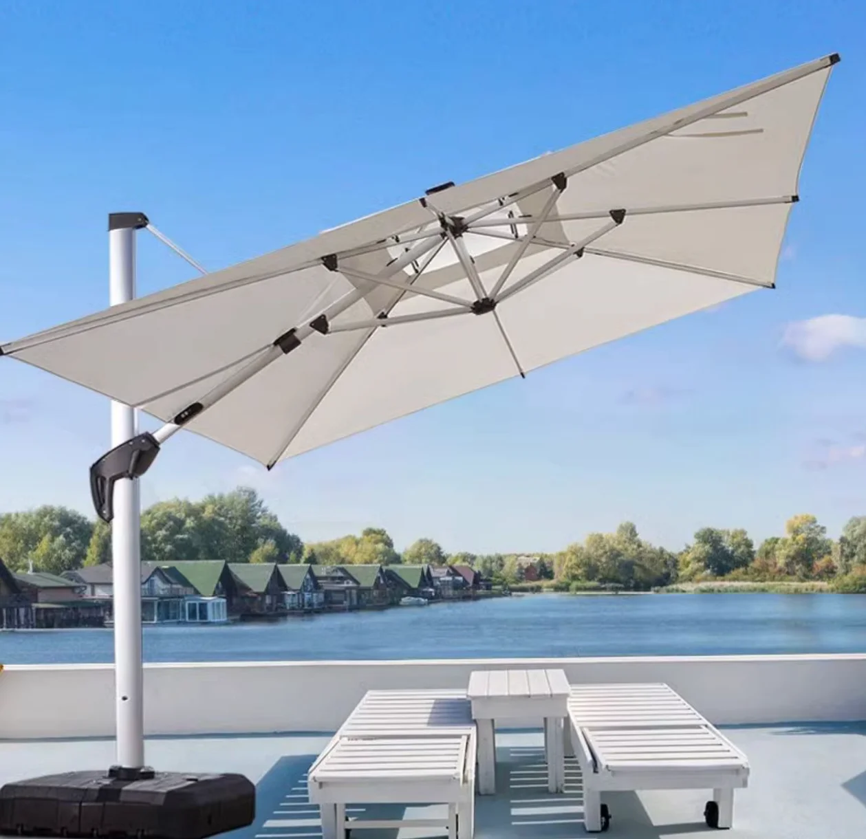 

Modern Design Outdoor Cantilever Solar Patio Umbrella Offset with Weighted Base for Garden Deck Café Market Use-Factory Umbrella