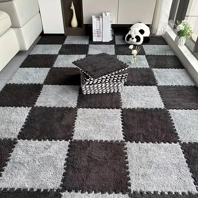 

Soft and Fluffy Plush Patchwork Rug EVA Non-slip Foam Baby Play Mat Washable Suitable for Bedrooms Living Rooms Children Home