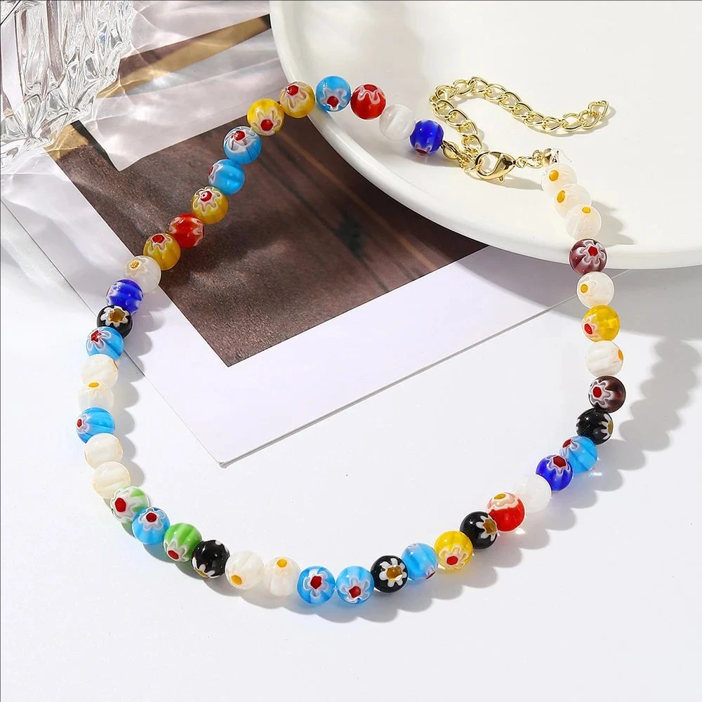 Custom Link Colorful Glass Bead Choker Necklace