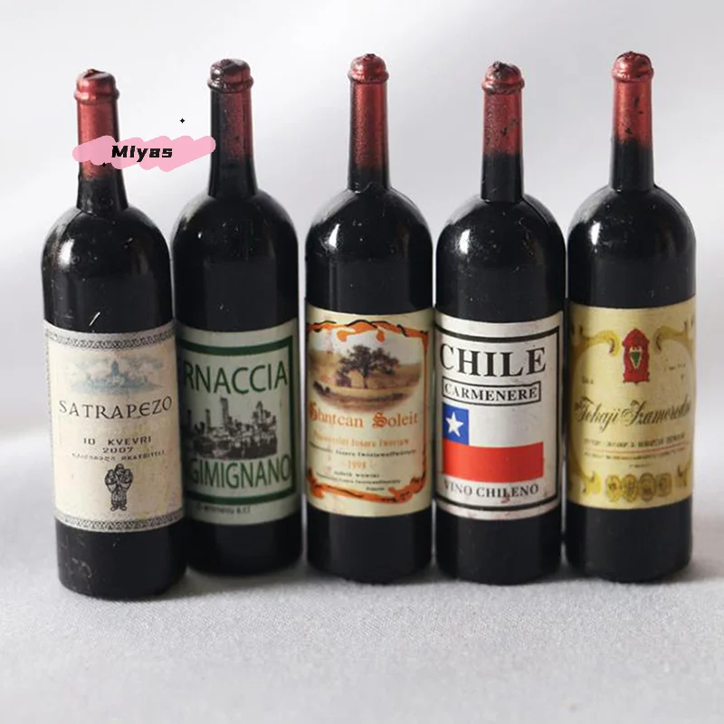 5Pcs Dollhouse Miniature Wine Bottle Simulation Accessories for Decoration 1/12 Scale Collectible Items for Home Decor
