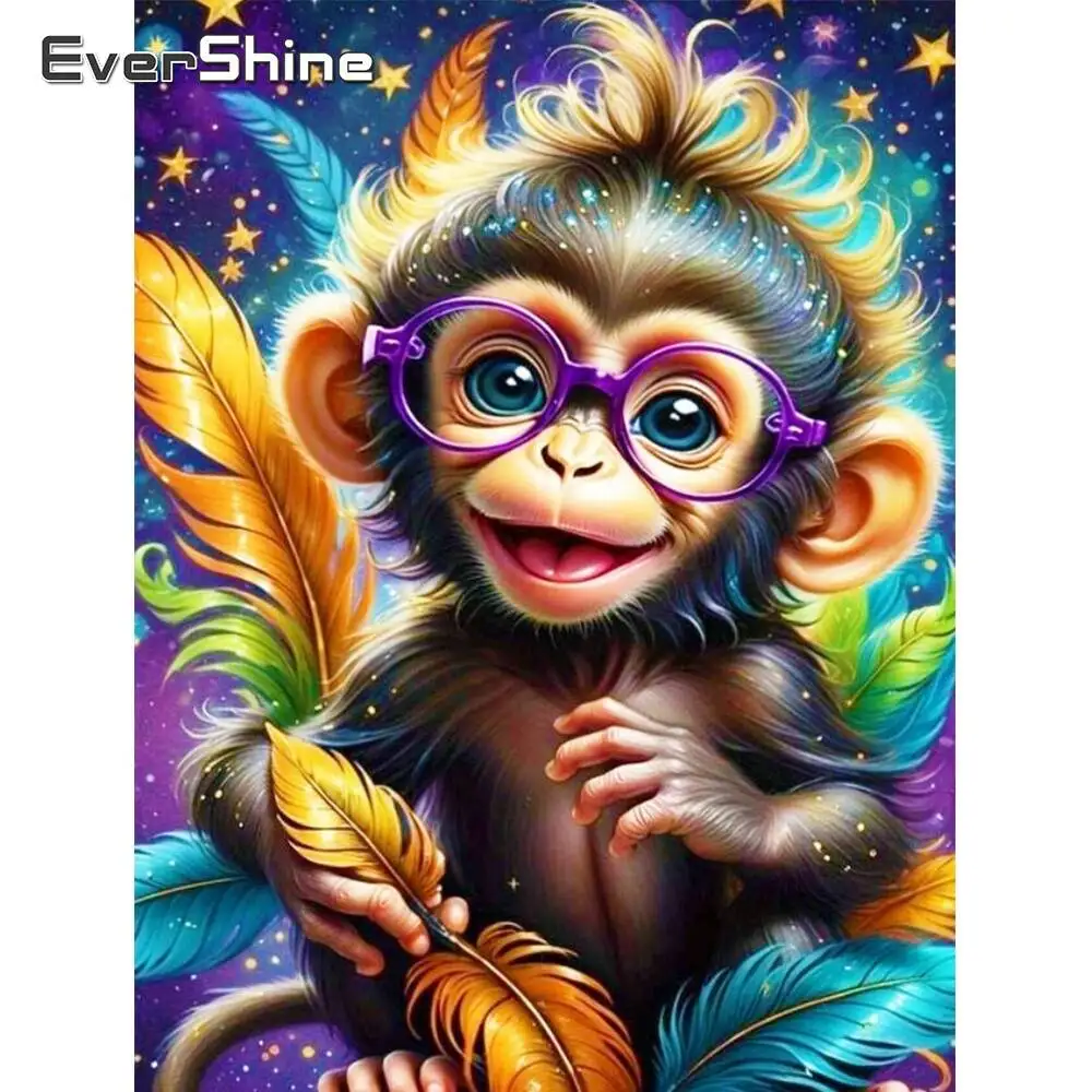 Evershine Neue Ankunft Diamant Mosaik Affe Tier Malerei Cartoon Bild Von Strass Diamant Stickerei Feder Wohnkultur