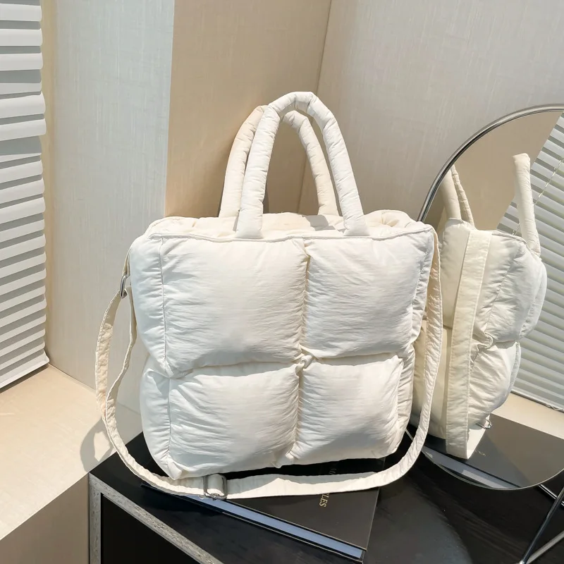 

Pillow Square Tote Bag Oxford Fabric Down Puffs Women Shoulder Bag Winter Fashion Candy Color Large Capacity Handbag