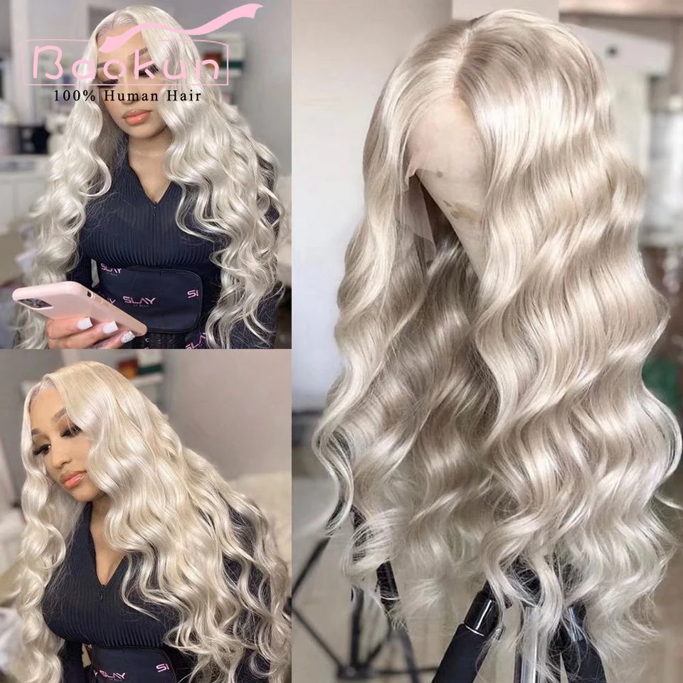 Loose Wave Platinum Loiro Peruca para Mulheres, 360 Lace Frontal Cabelo Humano Perucas, 13x6, 13x4, sem cola, HD, Transparente