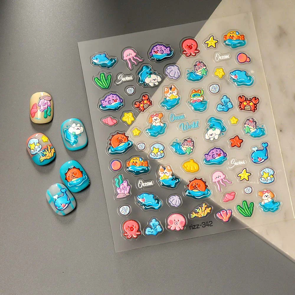 

RIZZNAIL Summer Youth Design Decals Decor Funny Cartoon Animals Delicate DIY Nail Tools Art Stickers Nice Self Adhesive Sliders