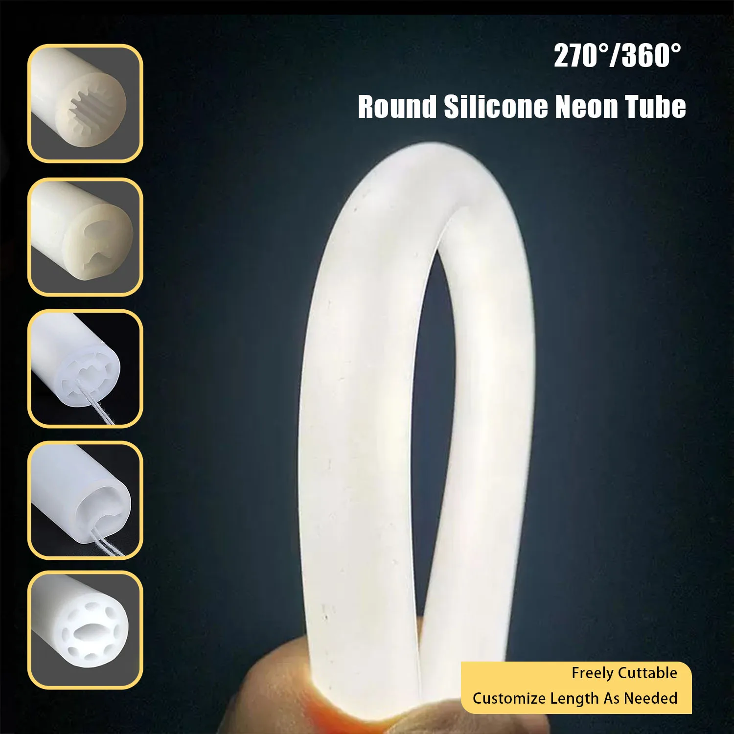 270° & 360° Round Silicone Neon Sleeve, IP67 Waterproof for 5/8/10mm WS2811 WS2812B LED Strips