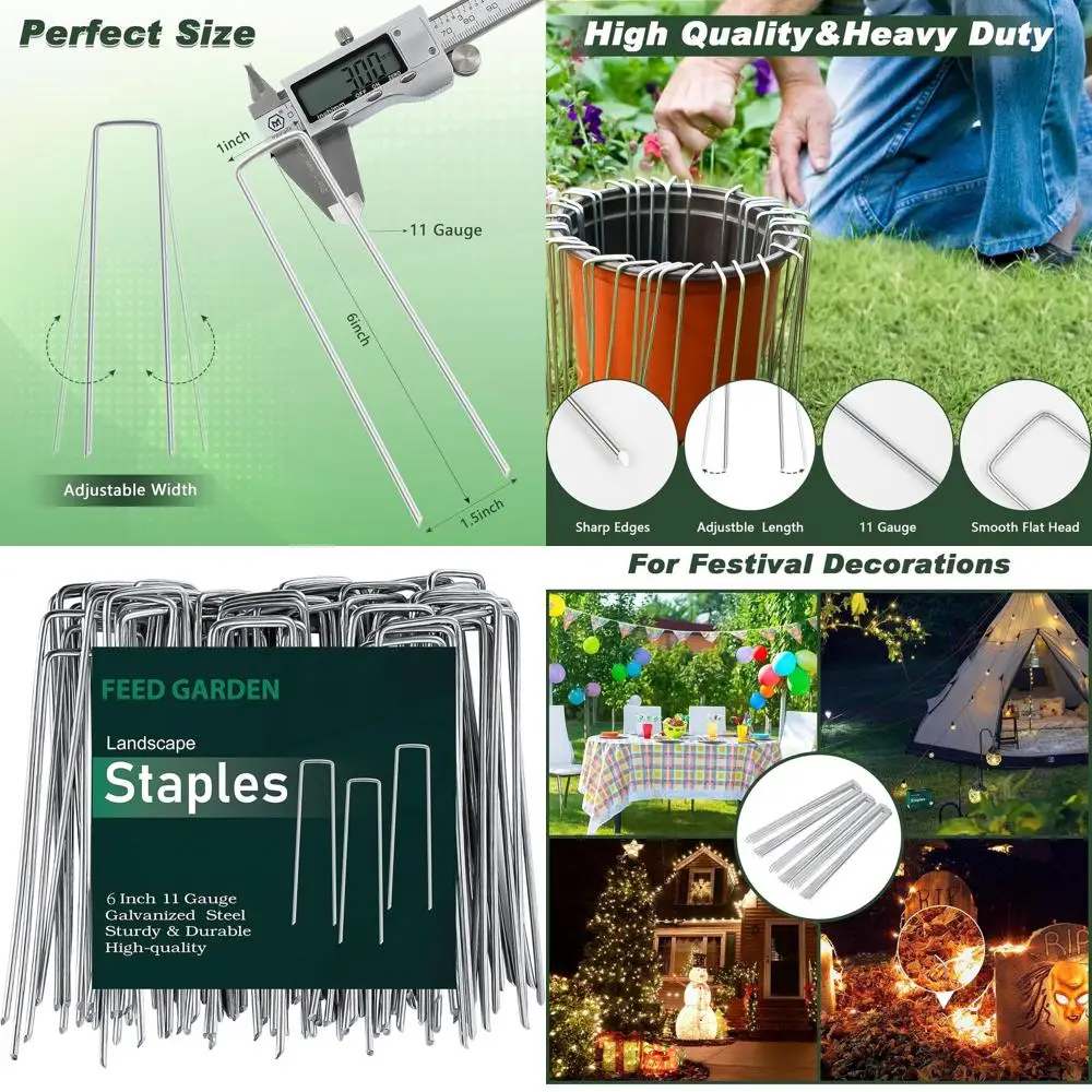 

6-Inch 500 Pack Galvanized Landscape Staples for Plant Cover, 11-Gauge Garden and Landscaping Pins, Yard Spikes for Fabric and W