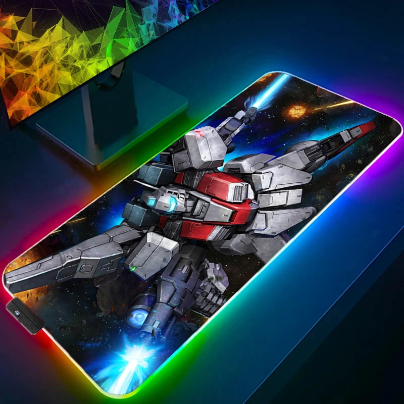 

Механический коврик для мыши Warrior Gundam с RGB-подсветкой, большой светодиодный коврик для мыши для компьютера, ковер, игровые аксессуары, коврик для клавиатуры, настольный коврик