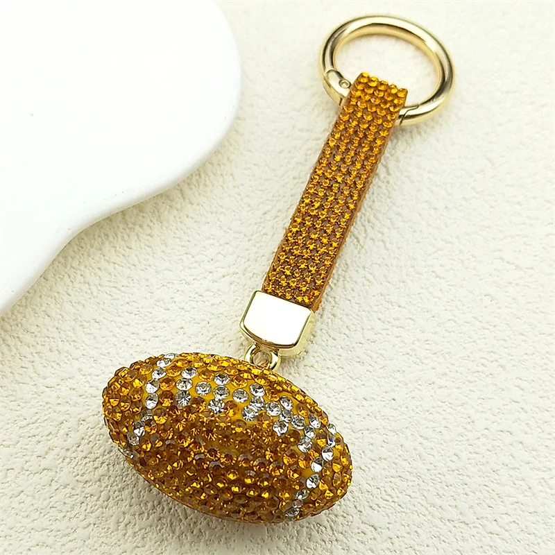 

Rugby American Football Shine Keyring Women Men Full Rhinestone Crystal Browm Sports Style Male Bag Decoration Keychain Jewelry
