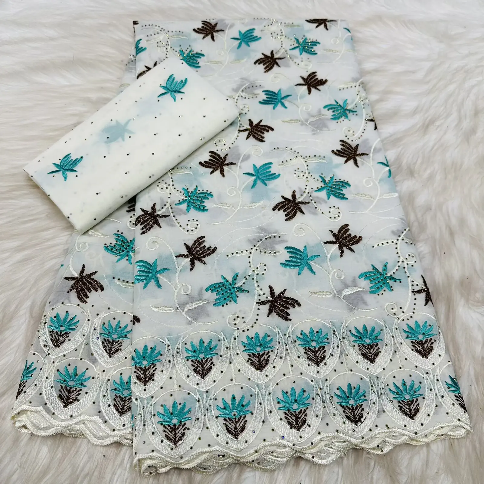 

2026 5 ярдов ткани с 2 ярдами шарфа, африканское нигерийское швейцарское кружево из вуали, вышитая хлопковая ткань в дубайском стиле для вечеринок и свадеб L3