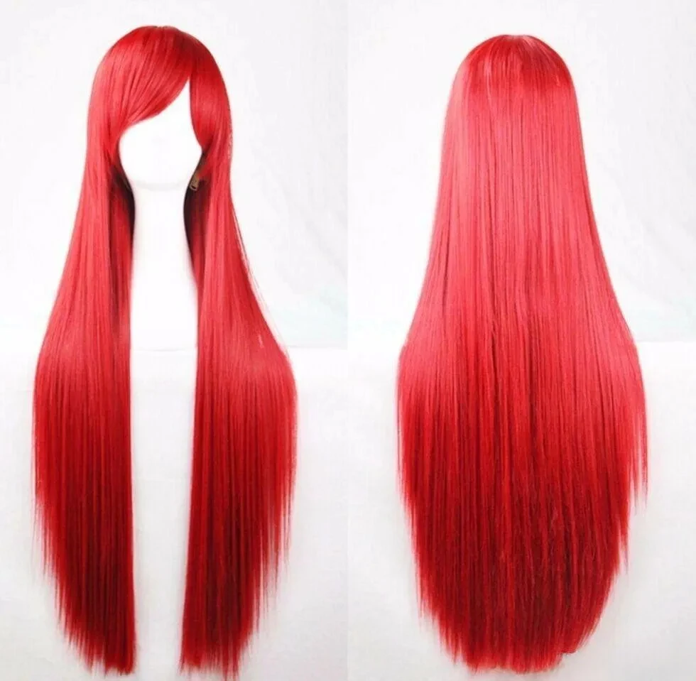 

Red 80cm Women Long Straight Hair Wig Fashion Costume Party Anime Cosplay