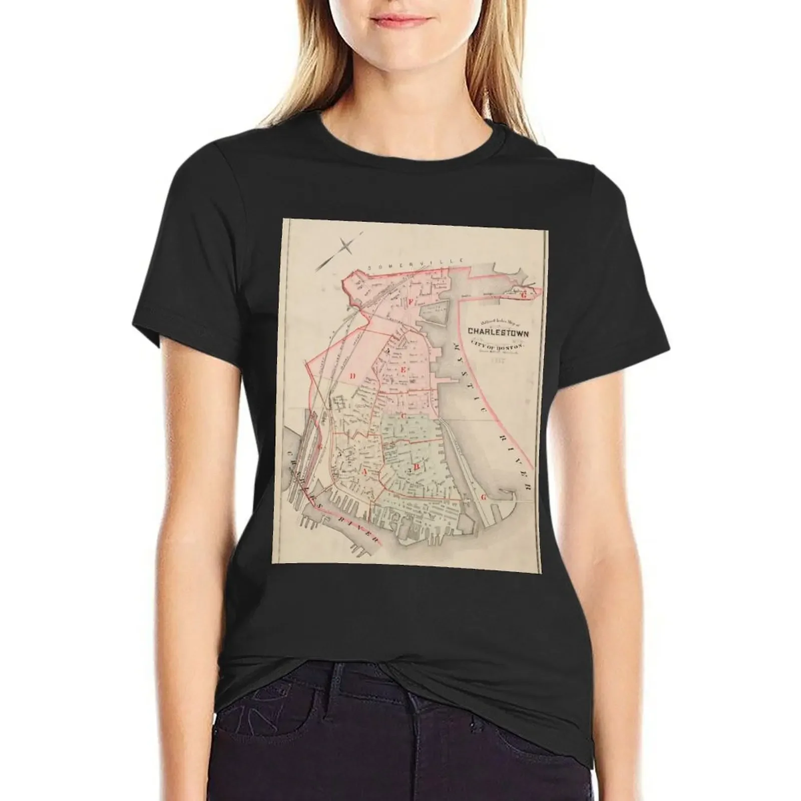 

Vintage Map of Charlestown MA (1885) T-Shirt Blouse Short sleeve tee Aesthetic clothing vintage clothes Women's tee shirt