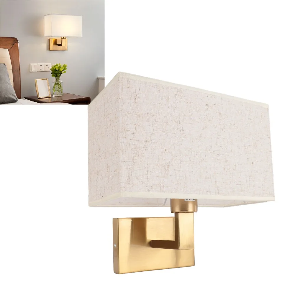 Stylish Linen Shade Wall Lamp Gold AC 85-265V Wall Light Hardwired E26 E27 Holder Night Light Fixture Bedroom