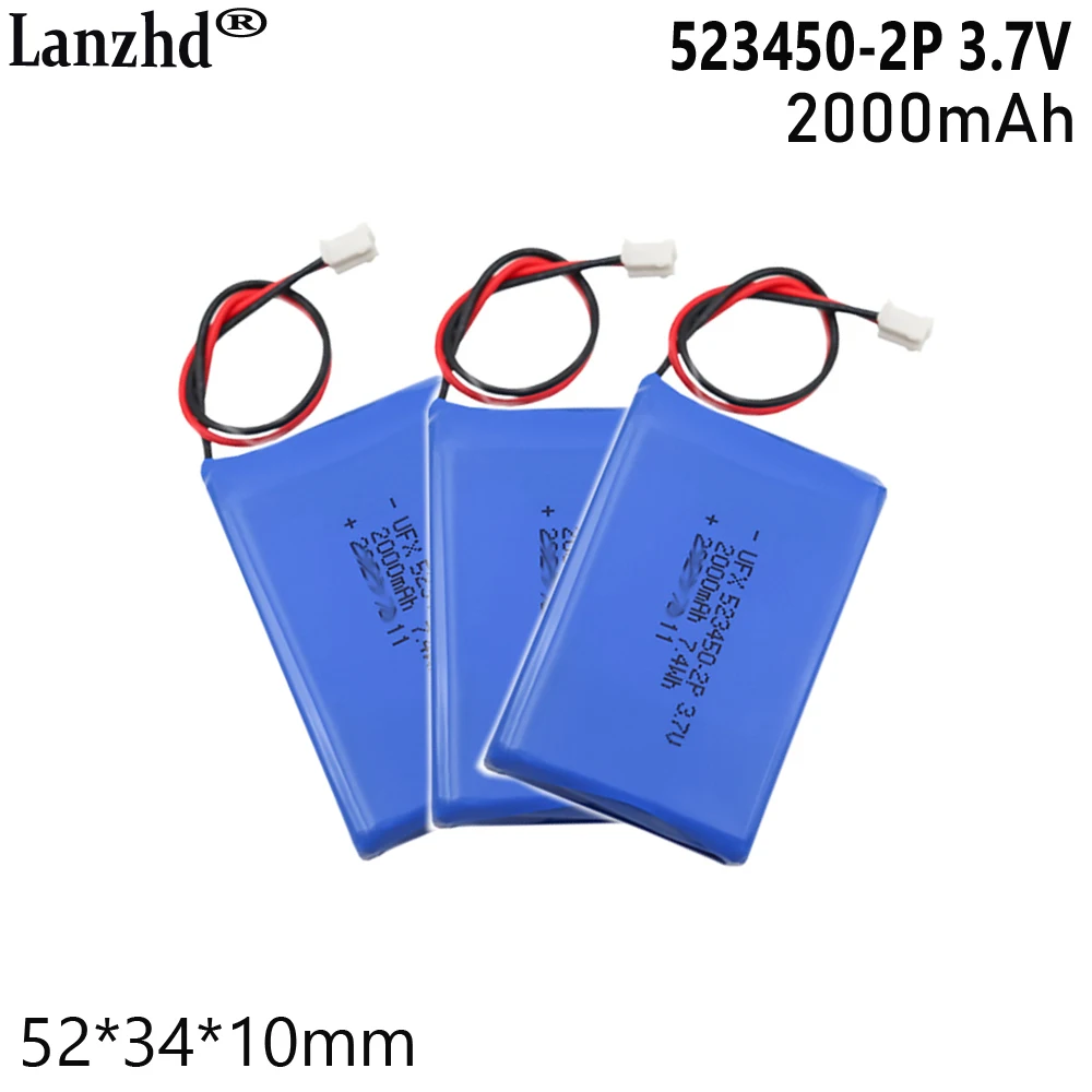 523450-2P 3.7V Li battery pack For car equipment fashion lighting Smart home battery Car locator beauty instrument 2000mah