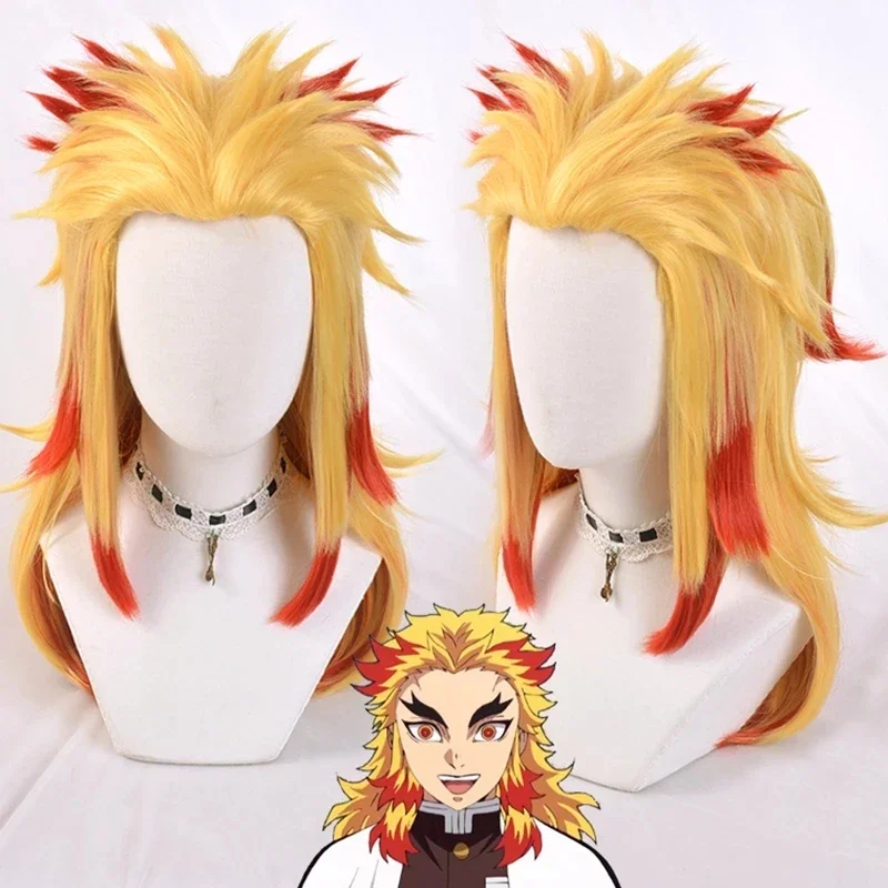 

Rengoku Kyoujuro Unshaped Wig Аниме Demon Slayer Kyoujuro Rengoku Kona Spy Wig Demon Slayer: Kimetsu no Yaiba Gradient Easy to Styling Wigs