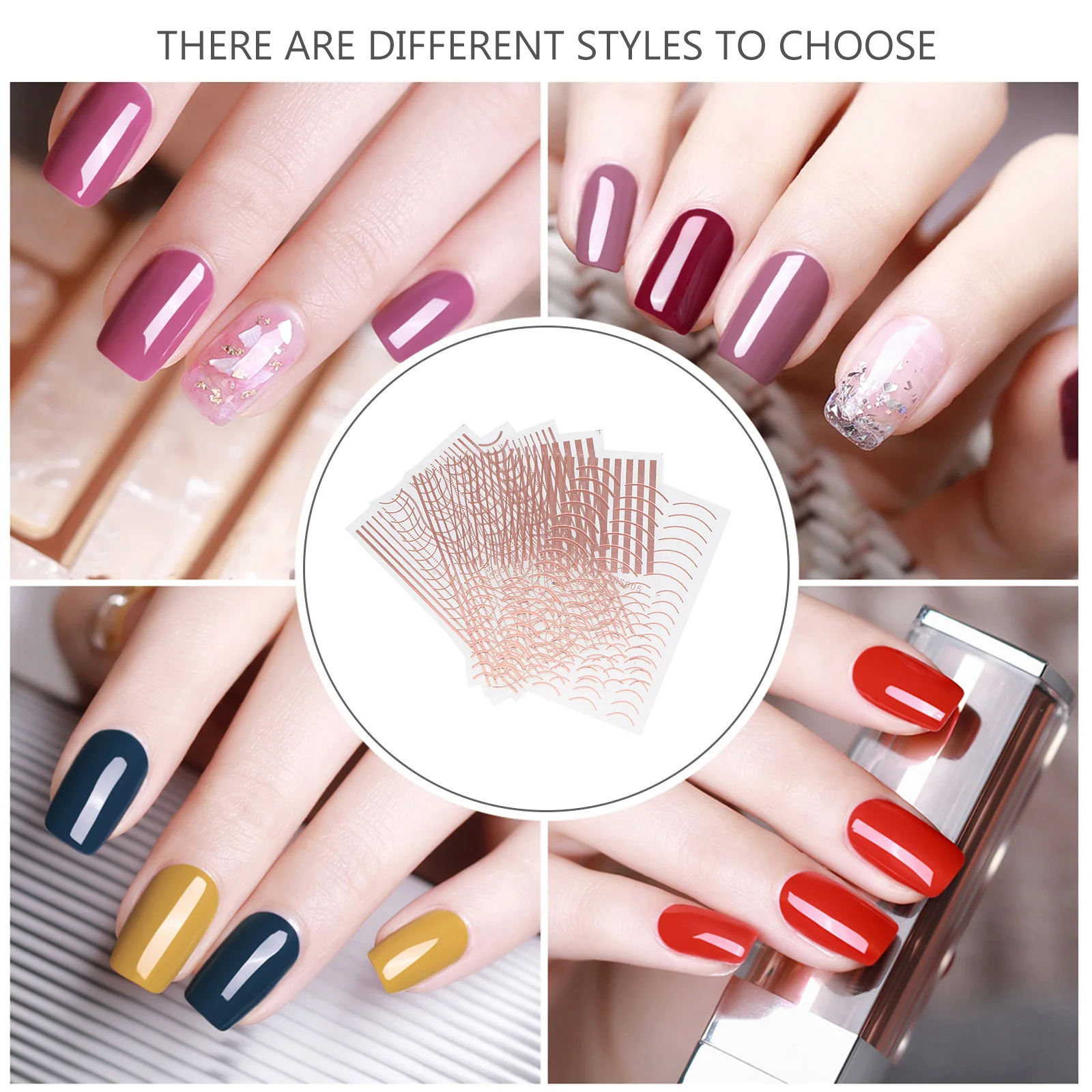 

6Pcs Nail Decals Easy Apply Waterproof Creative Nail Art Stickers DIY Manicure Rose Gold Stylish Designs Waterproof Decals