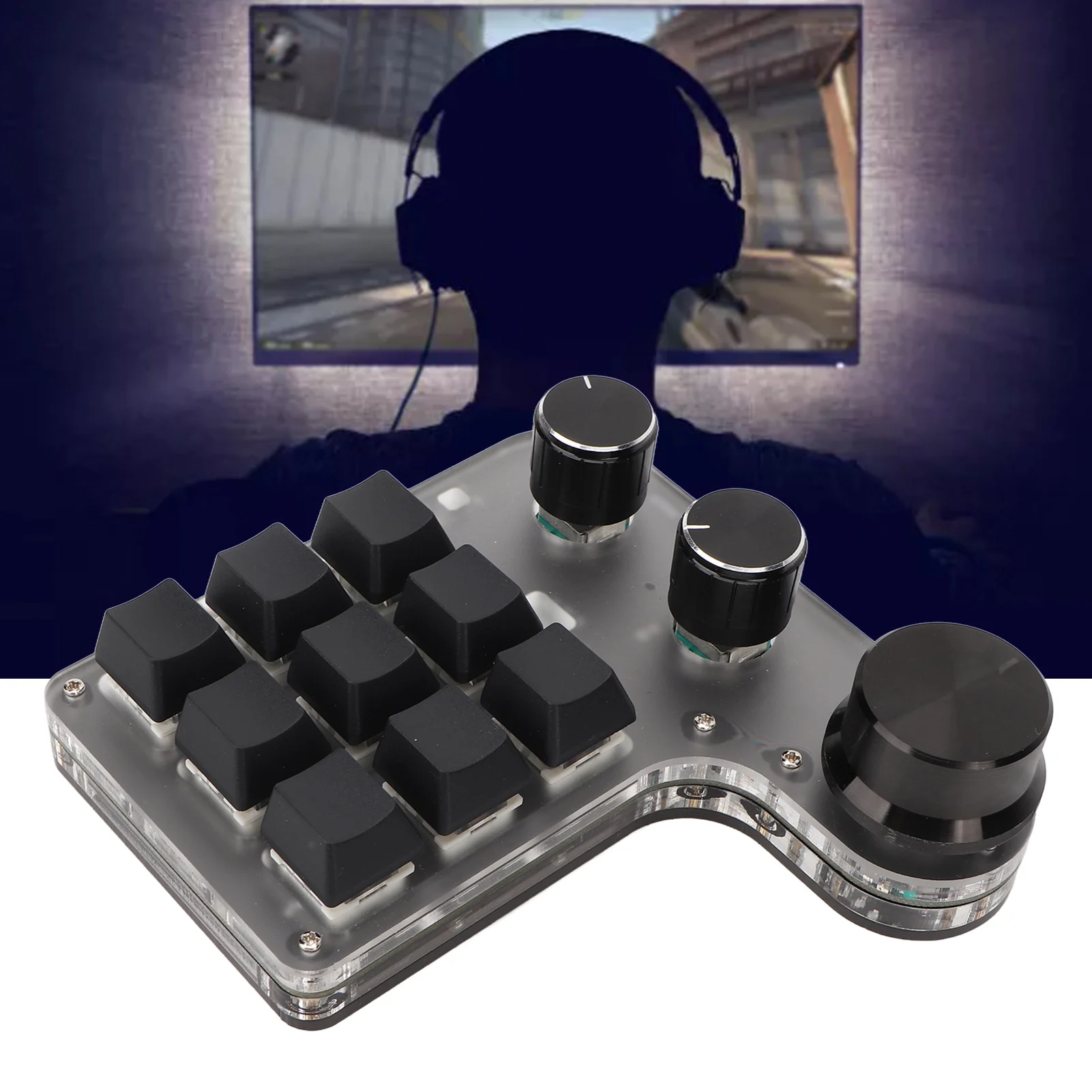 9 Key Mini Keypad Programmable Macro Keyboard 9 Keys 3 Knobs USB Bluetooth Connection OSU Gaming Keyboard for Office Music Media