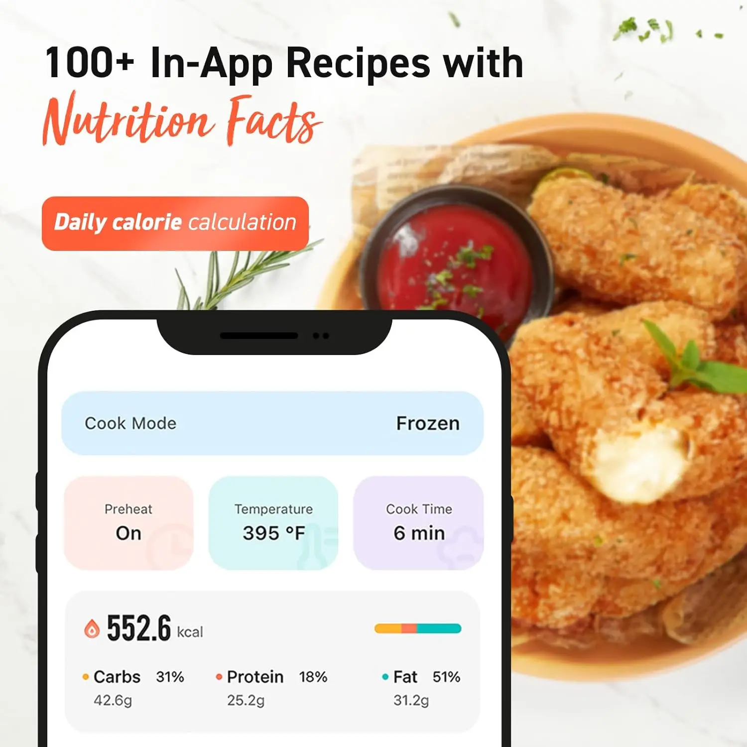 Friggitrice ad aria 9 in 1, compatta ma grande 6 Qt, 5 velocità della ventola veloci con 450F per Ultra Crsipy, 95% meno di olio, oltre 100 ricette nell'app