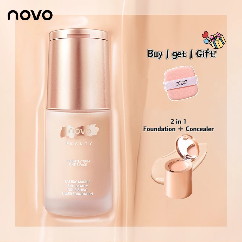 

novo Liquid Foundation Longlasting Oil-control High Coverage Poreless Lightweight Concealer Face Base Makeup Foundation Cosmetic